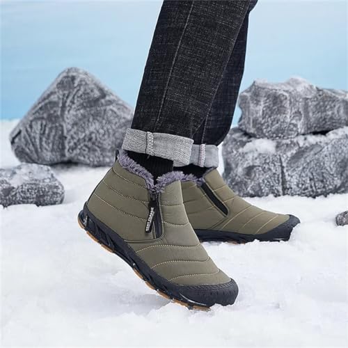 Image of Jakcuz Men Snow Boots Water Resistant Non-slip Winter Shoes with Fuzz Lined Warm High Top Boots for Men