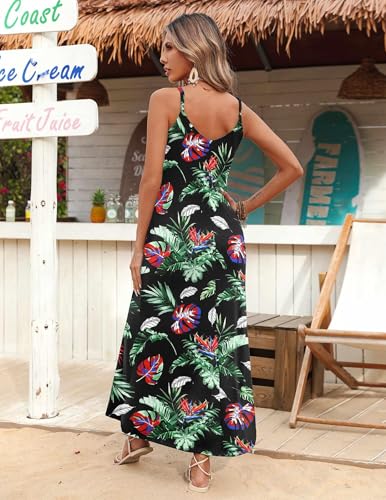 Image of Zeagoo Womens Summer Maxi Dress Spaghetti Strap Casual Printed Dress Boho Floral Beach Sundress,