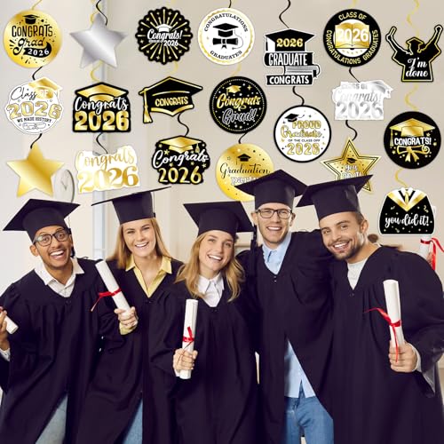 Image of 40Pcs Graduation Party Hanging Swirl Decorations, Black Glod Class of 2026 Congrats Grad Hanging Swirls Ceiling Decorations for 2026 Graduation Party Decor Supplies