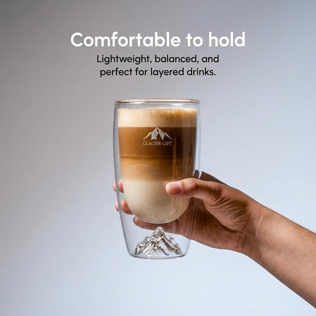 Double Walled Glass Coffee Mugs Set, 2 Pack Clear Insulated Coffee Cups