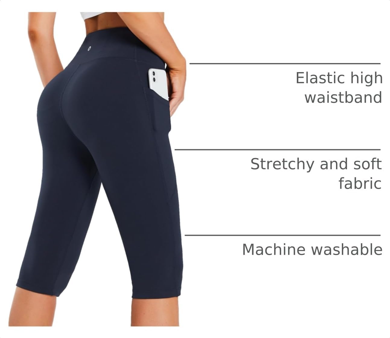 baleaf Women's Capri Leggings with Pockets Knee Length High Waisted image 4