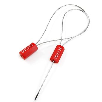 100pcsPull-Tite Steel Wire Cable Seals Numbered Tamper Proof Security Tags Self-Locking Security Labels, Red
