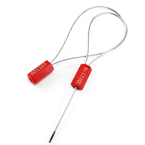 100pcsPull-Tite Steel Wire Cable Seals Numbered Tamper Proof Security Tags Self-Locking Security Labels, Red