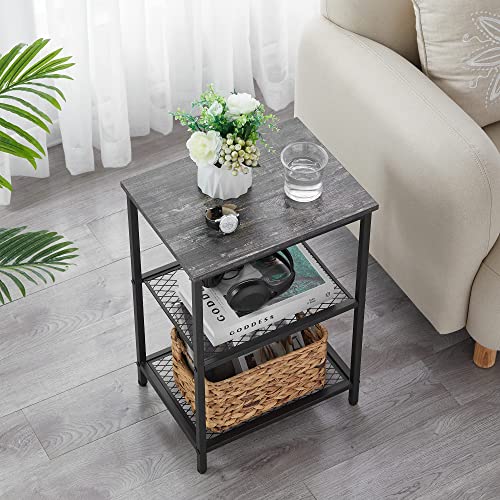 Vecelo 3-Tier End Tables, Small Nightstands With Storage Shelf, Industrial Night Stand For Living Room Bedroom, Metal Frame, 1 Pack(A), Misty Gray #TOP4