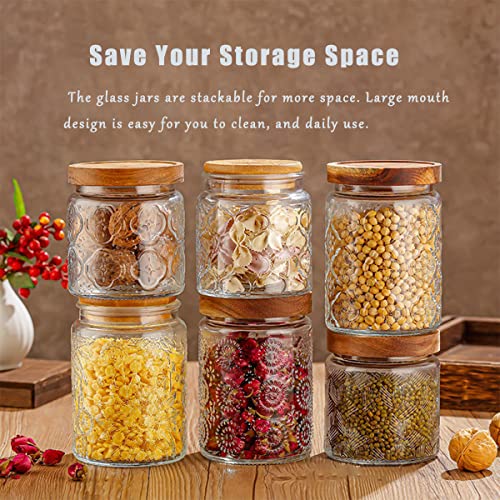 Danmu Art Tea Coffee Sugar Canisters Sets Glass Jars with Lids Set of 3 Glass Airtight Storage Jars with Bamboo Lids (Pattern A, 500ml) - Image 6