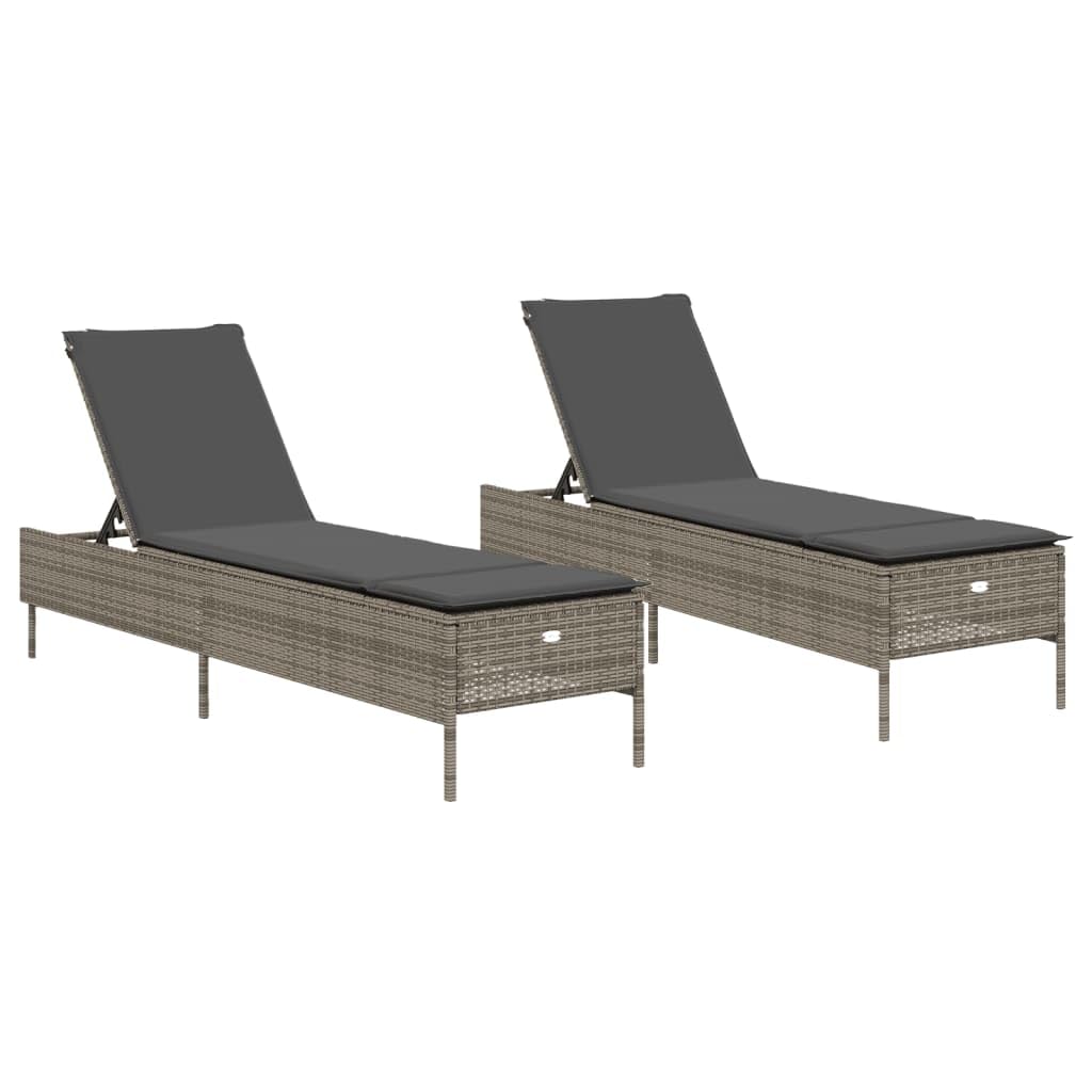 Lettini Prendisole 2 pezzi con Cuscini Grigio Polyrattan Letto Solarium Regolabile Schienale 5 Posizioni Telaio Acciaio Resistente UV per Giardino Piscina Terrazza Spiaggia 198 x 55 cm Carico 110 kg