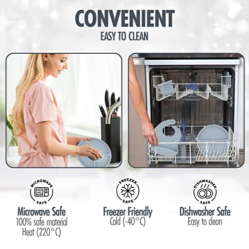 Blue Gray-10 Piece Silicone Baby Feeding Set-Baby Led Weaning Supplies-Baby Eating Supplies, Baby Plates/Toddler Plates, Bib, Sippy Cup, Baby Spoons First Stage 4 Months, And Infant Silicone Fork #TOP5