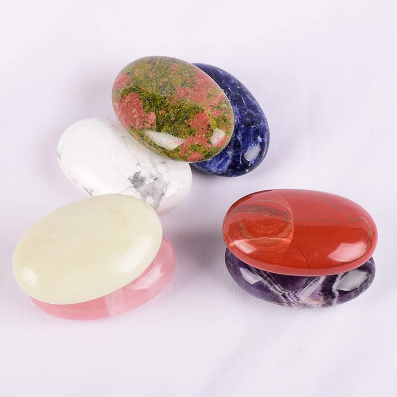 Piedra Natural 7 PCS/Set 60 * 40 * 20 Piedra de Palma Grande Cristal Cuarzo Pulido Decoración Espiritual Inicio Colecciones (Color : Chakra Set)