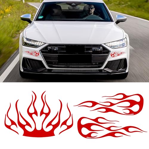 TOMALL 3-Pc Flame Stripe Vinyl Decal Kit for Cars Vehicles