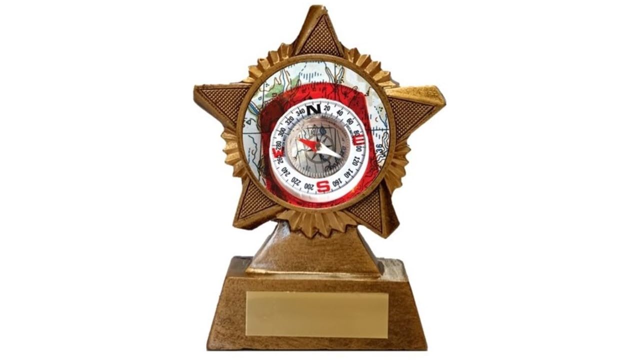 Troshow Antique Gold Orienteering Trophy Award Premier Star 120Mm Heavy Resin Free Engraving -Troshow1-B