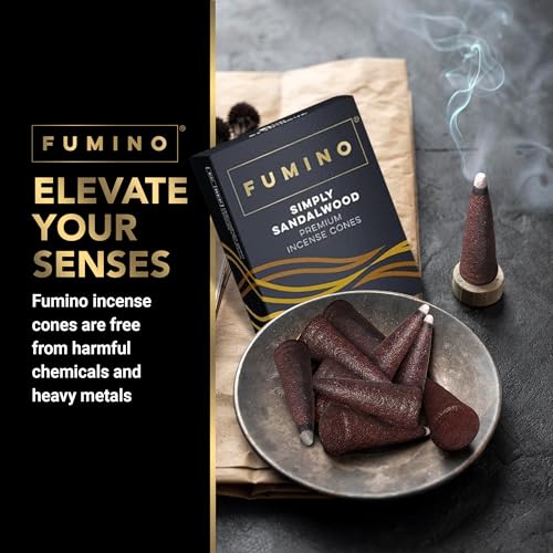 Fumino® Zapach Klasycznego drzewa sandałowego – świeże kadzidełka stożkowe, 15 sztuk w opakowaniu, Masala Agarbatti Joss, zapach do relaksu i medytacji, dekoracja domu
