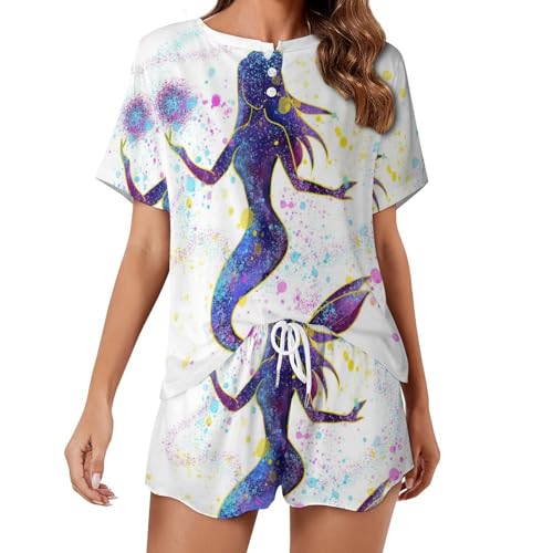 Ensemble de pyjama femme Sirène Fantastique vêtement de nuit imprimé féerique