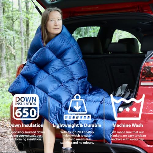 Image of Horizon Hound Puffy Down Camping Blanket - Outdoor Travel Quilt, Blue | Insulated, Lightweight & Warm Gear for Sleep, Camping, Stadium, Hiking & Festivals | Water Resistant, Packable & Compact