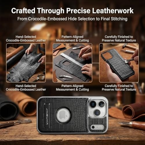 Coque iPhone 17 Air simili cuir crocodile avec support invisible MagSafe orange