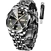 OLEVS Watch for Men Diamond Business Dress Analog Quartz Stainless Steel Waterproof Luminous Date Two Tone Luxury Casual Wrist Watch Black