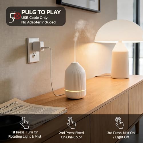SALUBRITO Aroma Diffuser, 100ml Weiß Diffusor für ätherische Öle, Ultraschall Aromatherapie Diffuser, Klein Diffuser für Zuhause Büro Yoga, Geschenk für Frauen