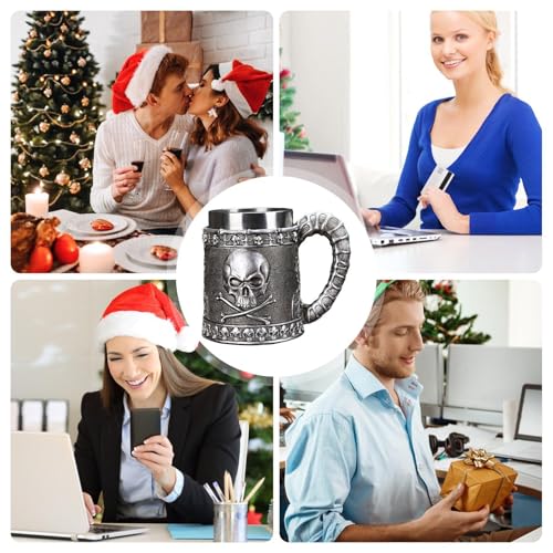 Taza de café del cráneo gótico y tazas de cerveza de acero inoxidable con asa 5