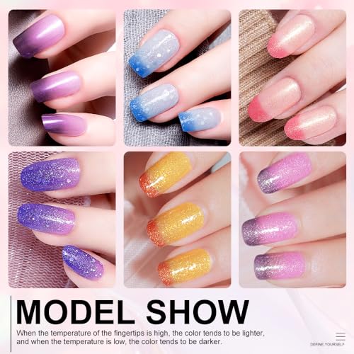 Color Changing Nail Polish Sets, Temperature Colour Changing Quick Dry Nail Varnish Sets, Long-Lasting Glitter Nail Polish DIY at Home Nail Varnish Sets for Women Without Use UV Lamp (Pink Set) - Image 3