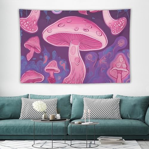 Tapisserie champignon rose pour habiller un mur vide sans percer de trou