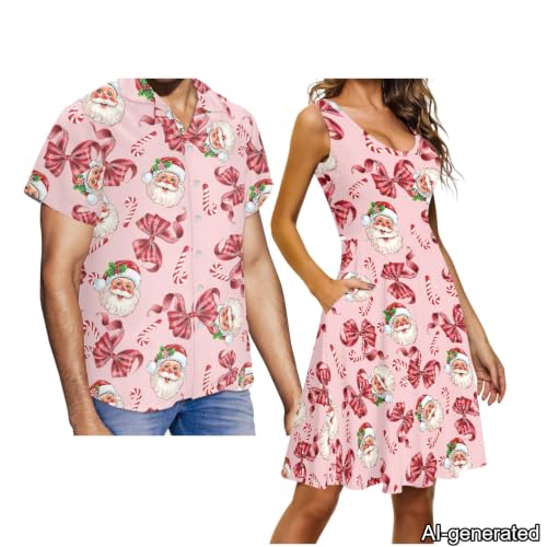 Image of Dreaweet Summer Dresses for Women A-Line Sleeveless Flowy Sun Dresses,Men's Casual Button-Down Shirts,Couple Matching Outfits