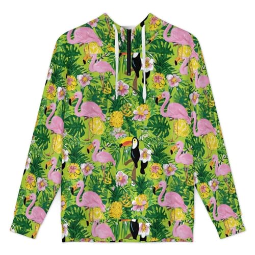Dragon Fruit Flamingos Toucan Men's Quarter Zip Drawstring Hoodies Long Sleeve Sweatshirt Casual Pullover3