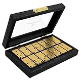 Bucher&Rossini Metal Surface Dominoes Set Double 6 for Adults and Kids - Classic 28Pieces Gold Metal Surface Domino's Game Set Idea Gift Present for Domino Players or Family Game Night