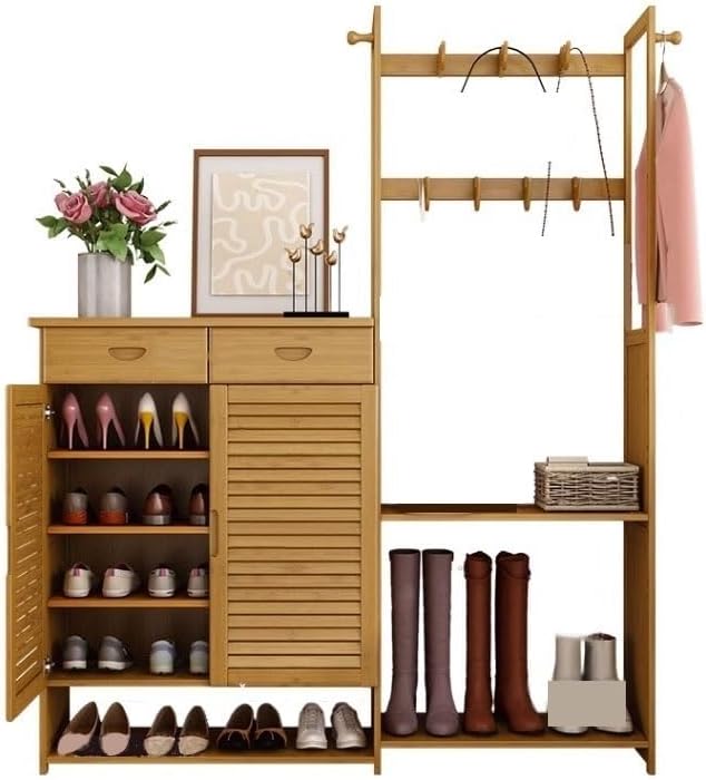 高品質新入調節可能な靴オーガナイザー 靴収納キャビネット ホールツリー 靴ラック付き 玄関/オープンシェルフ/引き出し&amp;収納キャビネッ ビジネスにもカジュアルにも