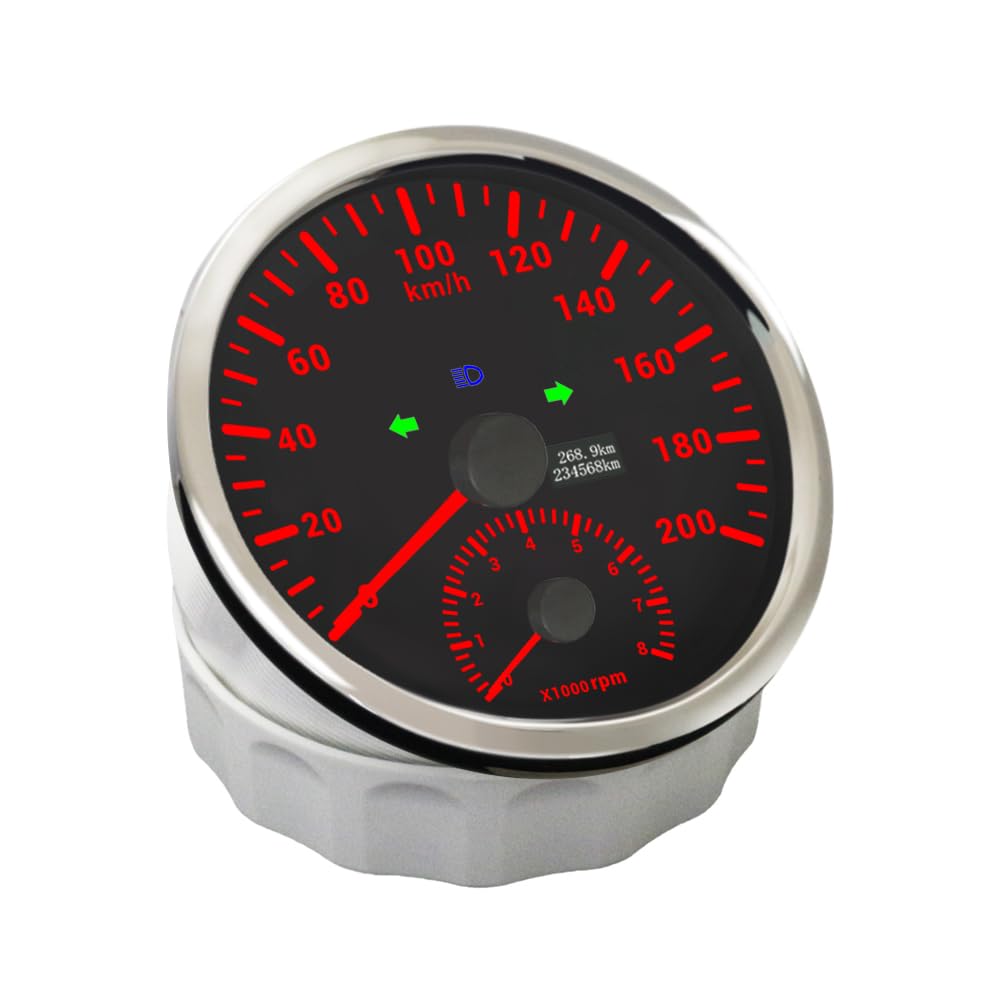 ELING Tachymètre GPS 110 mm 0–200 km/h avec compte-tours 0–8000 tr/min Tachymètre avec rétroéclairage 12 V 24 V étanche pour camions de course