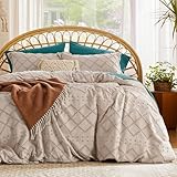 Bedsure Full Size Comforter Set - Warm Tan Boho Tufted Shabby Chic Bedding Comforter Set, 3 Pieces Vintage Farmhouse Bed Set for All Seasons, Fluffy Soft Bedding Set with 2 Pillow Shams