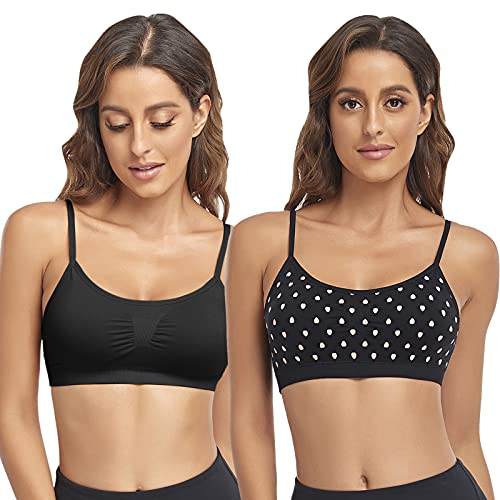 Image of Litthing Bralettes Padded for Women Cami Strap Bra Seamless Sportsbra Wireless Comfort Yoga Lightly T-Shirt Tank Tops