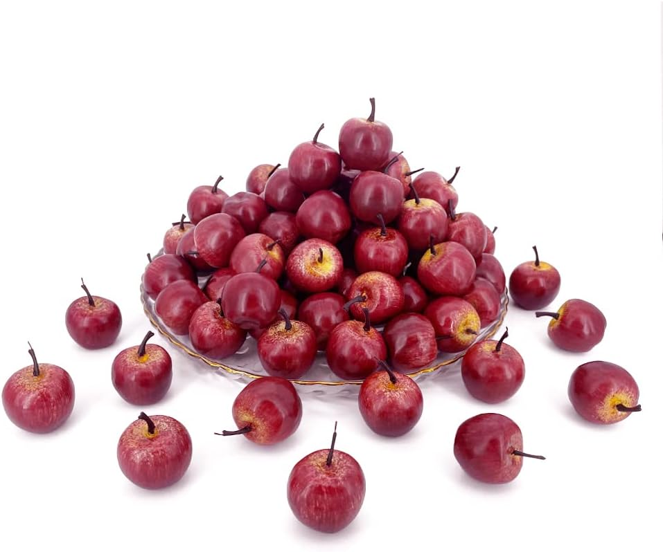 30 Pcs Mini Artificial Apples, 1.3'' Fake Red Apple Mini Fruits Lifelike