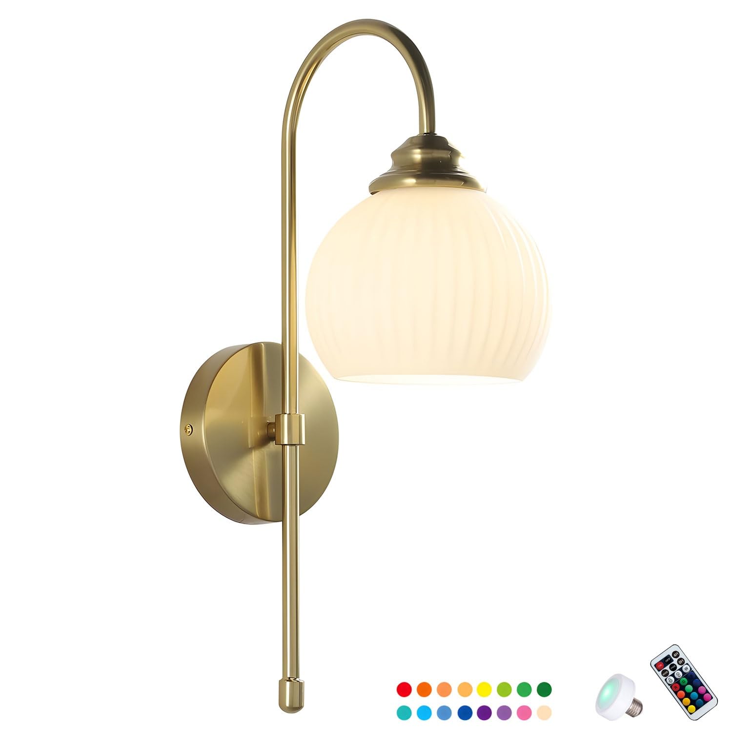 FZQSXAZU Cordless Battery Operated Wall Lamp Set of 2 - Modern s Sconces in Antique Brass for Bedroom & Bathroom Retro Sconce Lighting Fixtures (White Colorful)