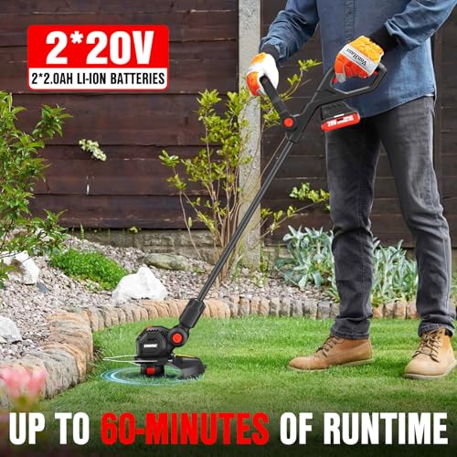 Image of EWORK 20V 12'' Weed Wacker Cordless with Auto Line Feed, 2 in 1 String Trimmer and Edger, Electric Weed Eater Includes 2 Batteries & 6 Spool Lines, Battery Powered Grass Trimmer for Garden, Lawn