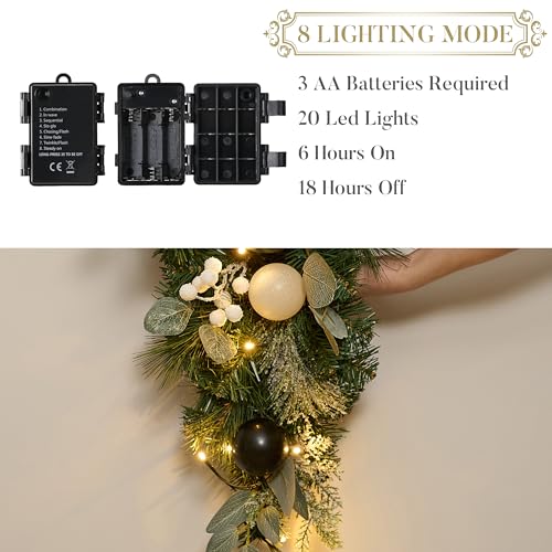 Valery-Madelyn-Pre-Lit-Christmas-Teardrop-Swag-for-Decorating-Outdoor-24-Inch-Black-White-Mailbox-Swag-Decoration-with-20-LED-Lights-Ball-Ornaments-for-Front-Door-Stairway-Window-Shelf-Xmas-Decor