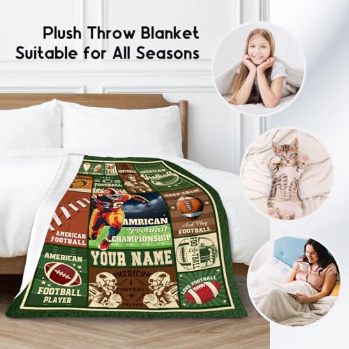Custom Football Blanket - 40x50 Inches Sports Throw Blanket for Boys Kids - Green Soft Fuzzy Blankets for Couch, Sofa & Office