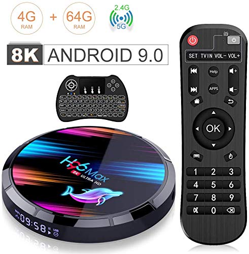 Android 9.0 TV Box, H96 MAX?4GB+64GB?Con mini teclado inalámbrico Amlogic S905X3 64 bits Quad Core con doble WiFi 2.4GHz/5GHz, 8K*4K UHD H.265, USB 3.0, BT 4.0 Smart TV Box