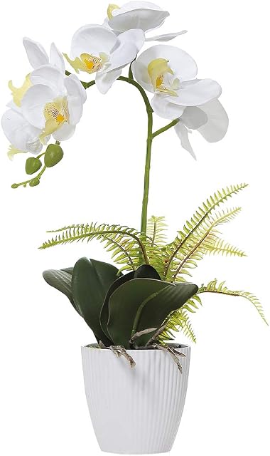 Olrla Artificial White Orchid Flower in Pot, Potted Butterfly Orchid for Office Home Garden Wedding Table Decor (White 1)