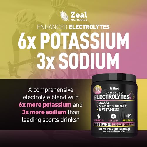Image of Zeal Electrolyte Powder - 90 Servings | Keto Electrolytes Powder | Zero Sugar, BCAAs, B-Vitamins | Potassium, Zinc, Magnesium | Hydration Powder Recovery Drink | Lemon Berry