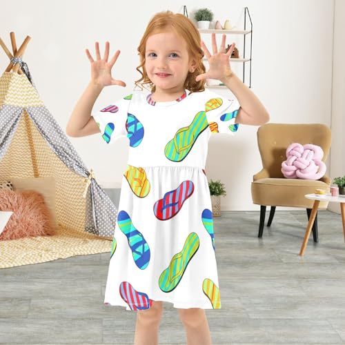 Colorful Flip Flops White Kids Beach Sandals Lightweight Summer Footwear for Girls, 7-8T4