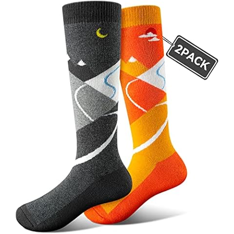 FanNicoo 2 Pack Kids Ski Socks OTC Warm Soft Non-Slip Cuff Winter Skiing Outdoor for Girls Boys(Gray+Orange), X-Small Cover