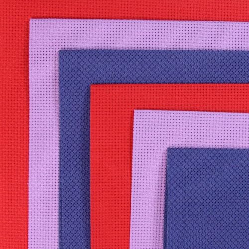 Image of KCS 4 /6 pc of 12 inch x 18 inch 30cmx45cm 16CT Counted Cotton Aida Cloth Cross Stitch Fabric (Lavender+Royal Blue+Red, 6 pc)