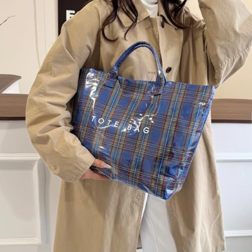 Image of PVC Tote Bag Gifts for Women Large Tote Purse Kraft Paper Letter Print Hobo Handbags for Work Beach Shopping Travel