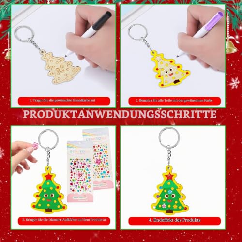 TOPJOWGA Schlüsselanhänger Weihnachten, 26 Stück Weihnachten Basteln Kinder, Schlüsselringe Bastelset aus Holz… – Ansicht 2