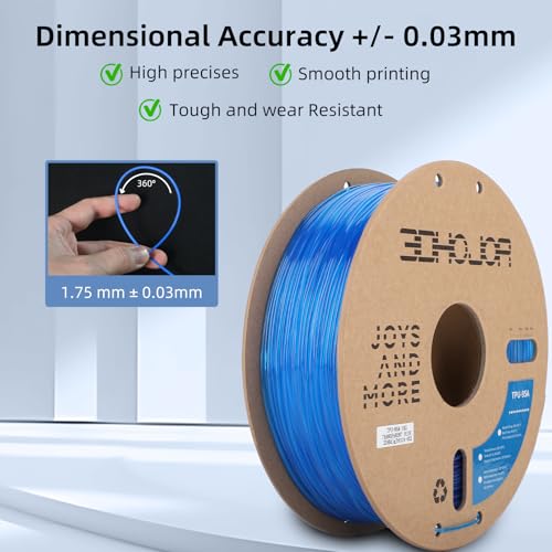 Image of 3DHojor TPU Filament 1.75mm TUP95A 3D Printer Filament Flexible Soft 3D Filament 1KG (2.2lbs) fit Most FDM 3D Printers Dimensional Accuracy + /- 0.03 mm-Transparent Blue