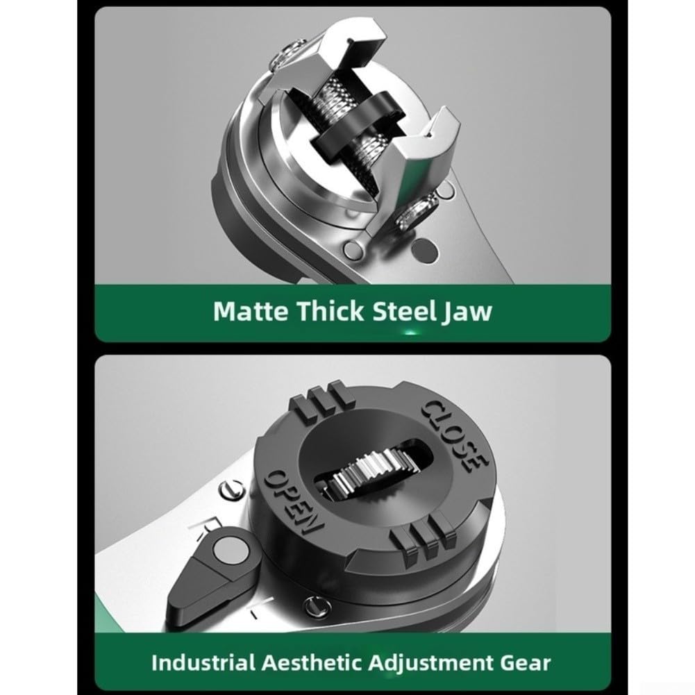 Llave de trinquete multifuncional 3 en 1 con engranaje de precisión de 60 dientes y mandíbula flexible de 6,35 mm a 22,5 mm para tareas mecánicas generales en acabado verde (C)