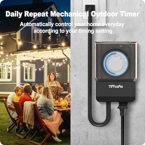 Tiffcofio TF1701 Outdoor Heavy Duty Mechanical Timer Outlet Waterproof, 15 Minutes Intervals, 24 Hour Outdoor Pool Pump Timer thumb #4