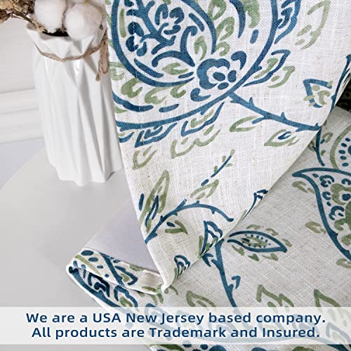 Driftaway Jacob Linen Blend Blackout Tie Up Curtain For Kitchen Scroll Floral Linen Curtains Paisley Printed Tie Up Shade For Bedroom Adjustable Balloon Rod Pocket 45 Inch By 63 Inch Blue Green 2 Pack #TOP7