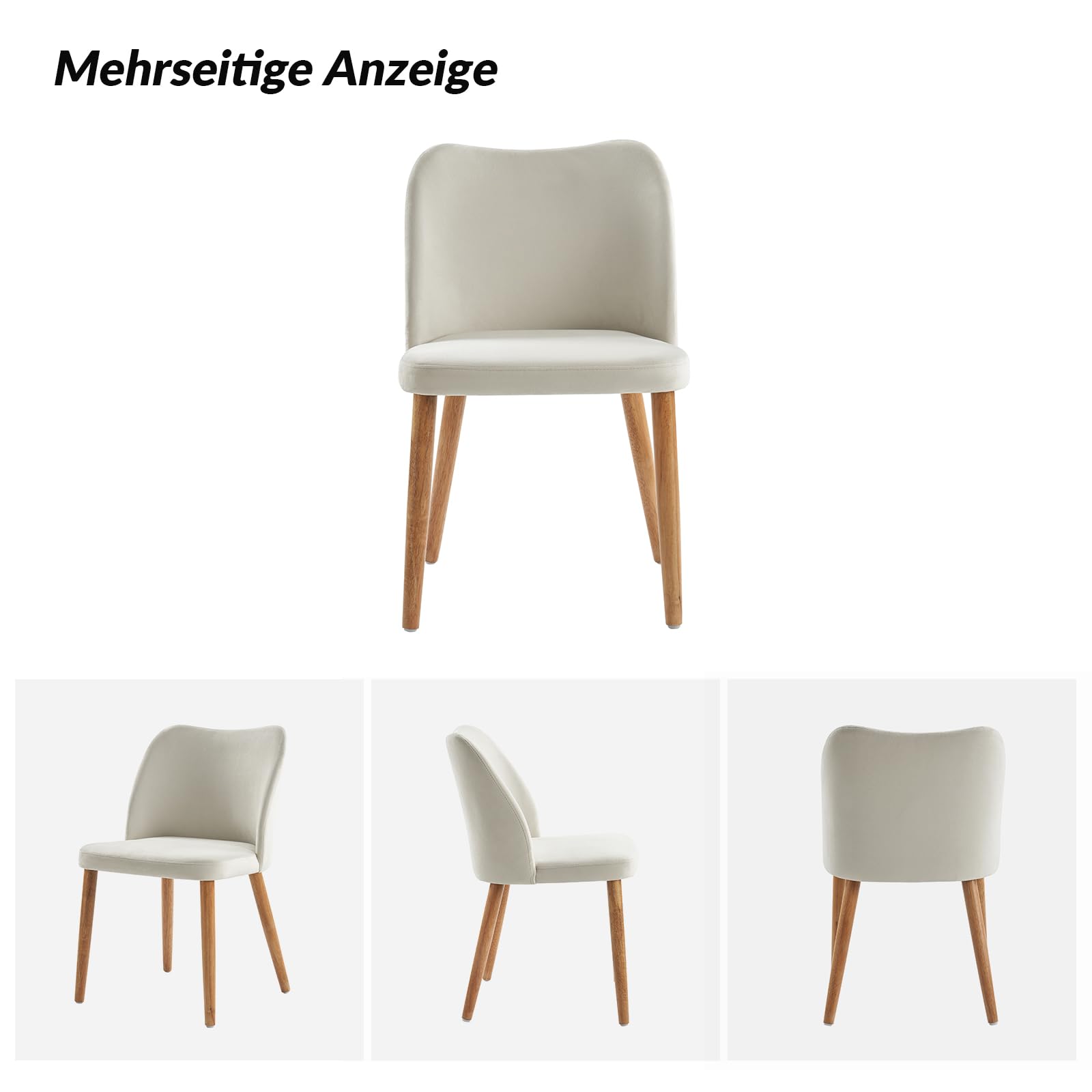 HULALA HOME 2er Set Esszimmerstühle, Schminktischstuhl, bequemer Küchenstuhl mit Holzbeinen für Wohnzimmer, Schlafzimmer und Esszimmer, Weiß