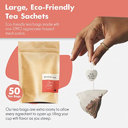 Big Heart Tea Co. Tea Bags - Cup Of Love Red Rose - Certified Organic, Floral Ayurvedic Herbal Decaf Tea In Zero Plastic Sachets With Small Batch Ground Herbs, Adaptogenic Tulsi, 50 Pack #TOP1
