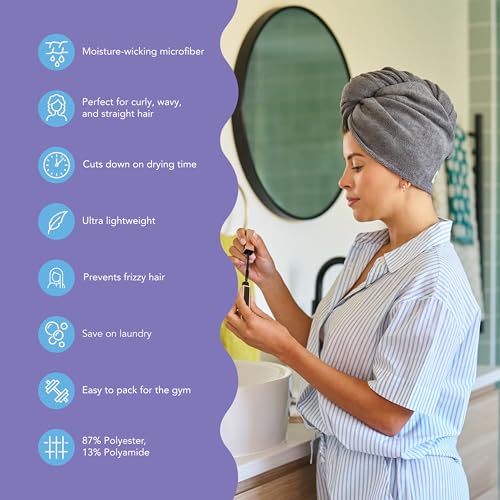 Image of Turbie Twist 3-Pack Microfiber Hair Towel for Beauty, Travel, Gifting - Hair Wrap Turban for Straight, Wavy & Curly Hair - Premium Personal Care - Gray, Blue & Pink